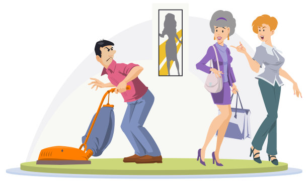 男人在打扫屋子，女人在看着他的图片下载