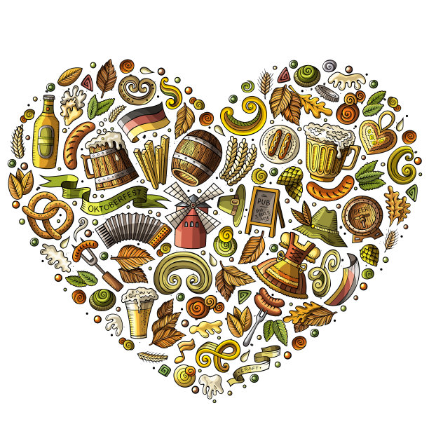 一套啤酒节卡通涂鸦对象图片下载