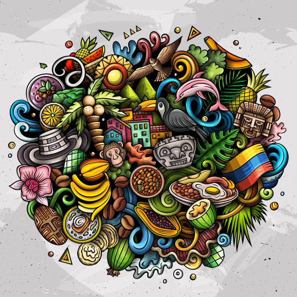 哥伦比亚手绘卡通涂鸦图片下载