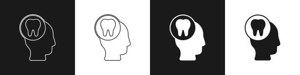 设置牙痛图标孤立在黑色和白色图片下载