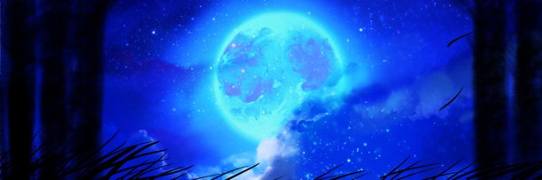 插图美丽的夜空景观和神秘的满月超越森林剪影图片下载