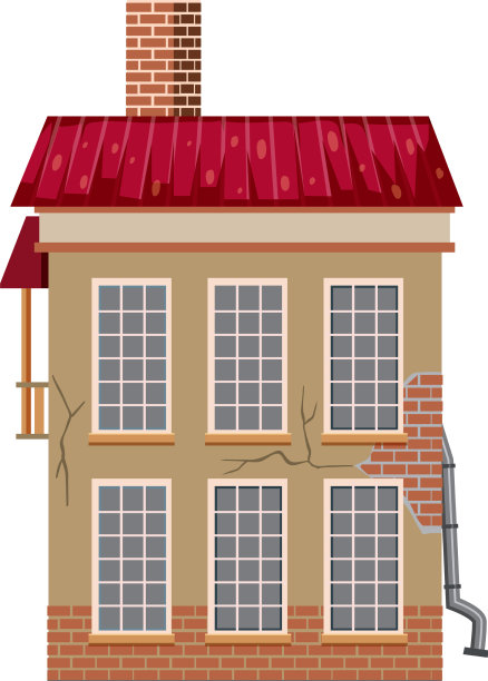 白色背景上的废弃房屋图片下载