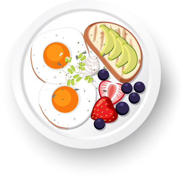 健康早餐，煎蛋和水果图片下载