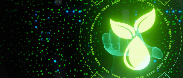 水和叶子技术手压横幅背景3D渲染图片下载