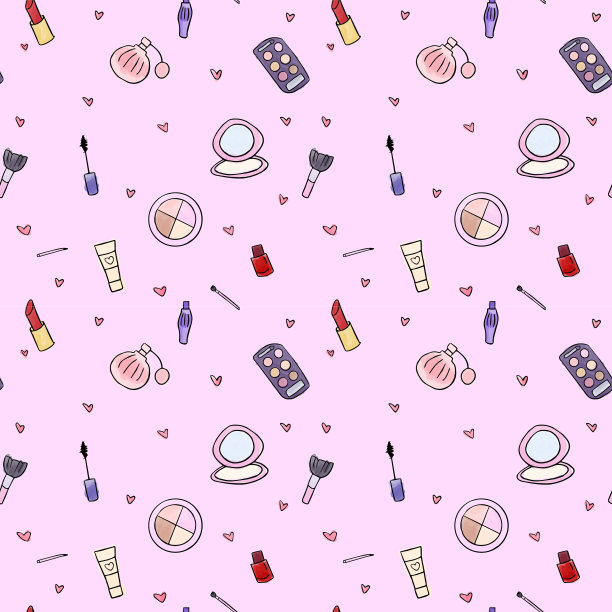无缝图案与粗略的化妆品和心图片下载