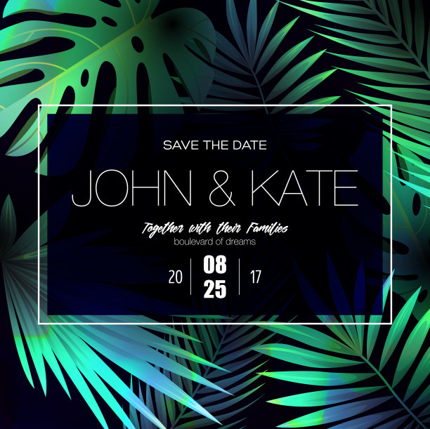 邀请卡设计与异国情调的热带树叶图片下载