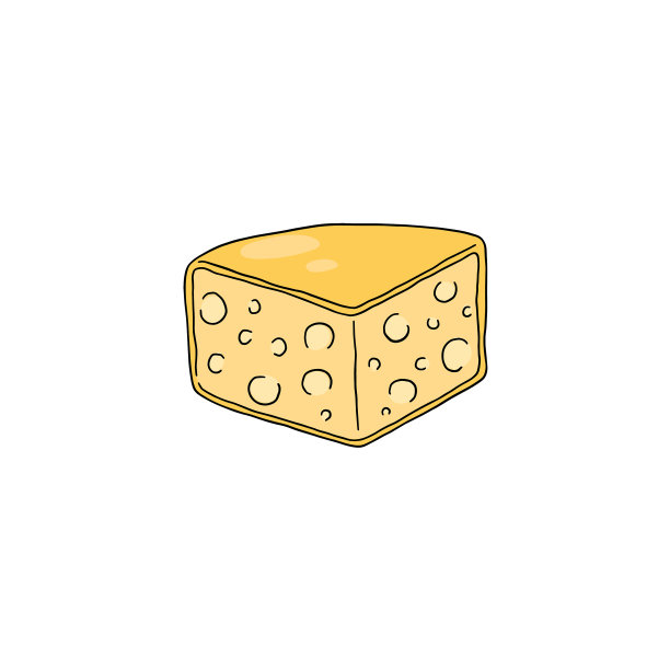 硬奶酪四分之一头手绘颜色图片下载