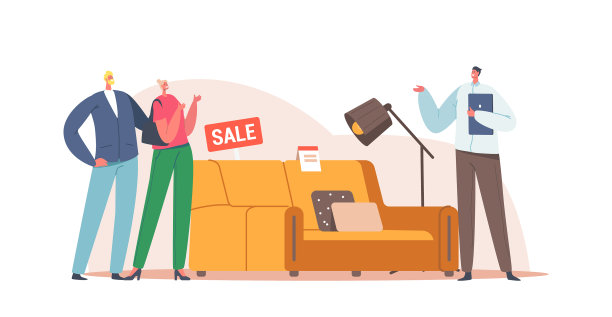 已婚夫妇选择沙发和落地灯在图片下载