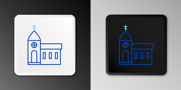 教堂建筑的线条图标孤立在灰色上图片下载