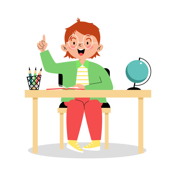 欢快的学童在书桌前学习图片下载