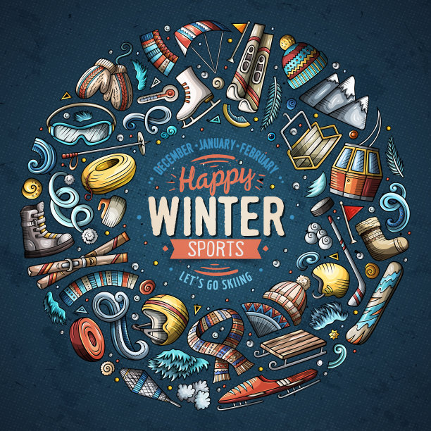 彩色套冬季运动卡通涂鸦图片下载