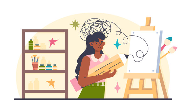 悲伤的年轻女子在上艺术治疗课图片下载