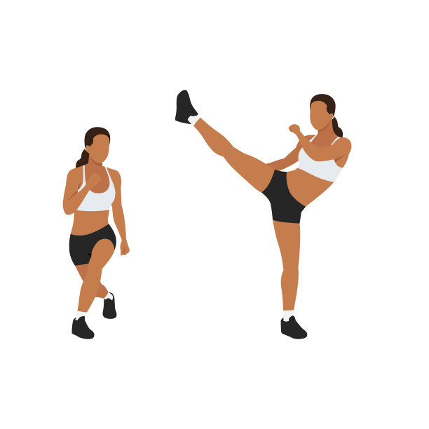 女子做屈膝弓步侧踢练习图片下载