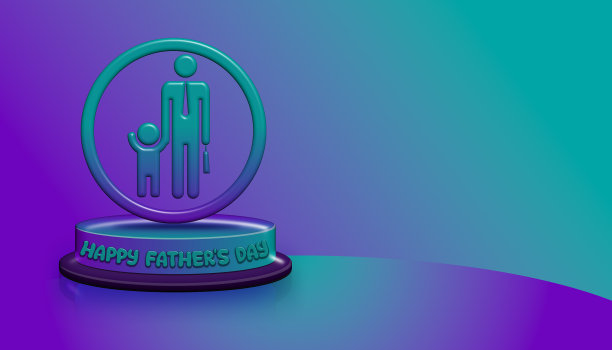 3D插画和渲染父亲节快乐贺卡，横幅设计与字母，排版或书法在三维风格图片下载