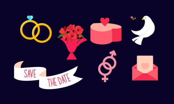 整套的婚礼元素标志图片下载