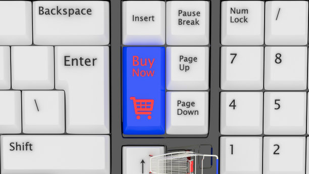 网上购物的概念。购物车，小盒子，桌上的笔记本电脑。三维渲染图片下载