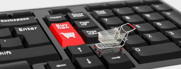 网上购物的概念。购物车，小盒子，桌上的笔记本电脑。三维渲染图片下载