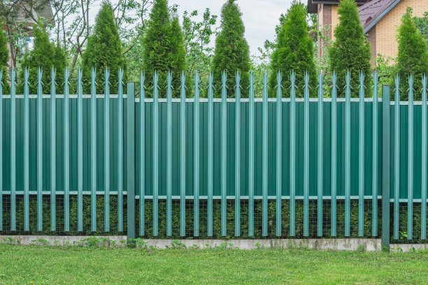 私人住宅旁边的金属栅栏。图片下载