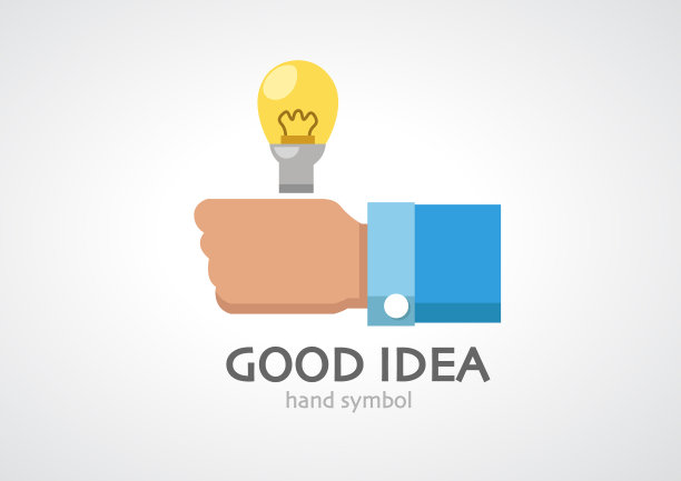 大拇指在灯泡灯的手图标下图片下载