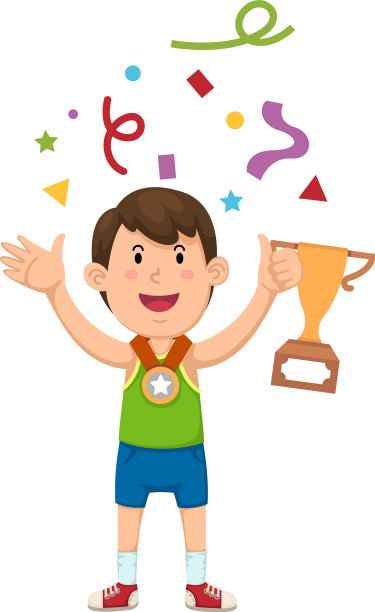 一个男孩拿着他的奖杯获得冠军图片下载