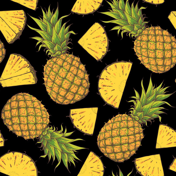 无缝模式。菠萝手绘包装设计。菠萝模板。矢量插图。菠萝素描，小册子插图。模式说明。可用于包装图片下载