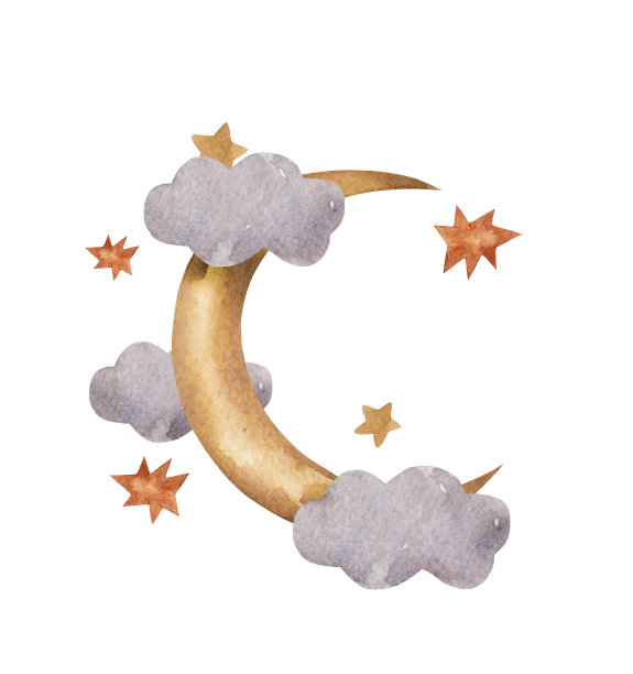 婴儿波西米亚乡村粉彩可爱水彩月亮与云，星星晚安插图手绘墨水。图片下载