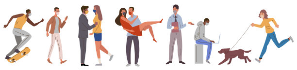 城市活动的人们戴着口罩，戴着面罩，男女保护身体免受病毒侵害图片下载