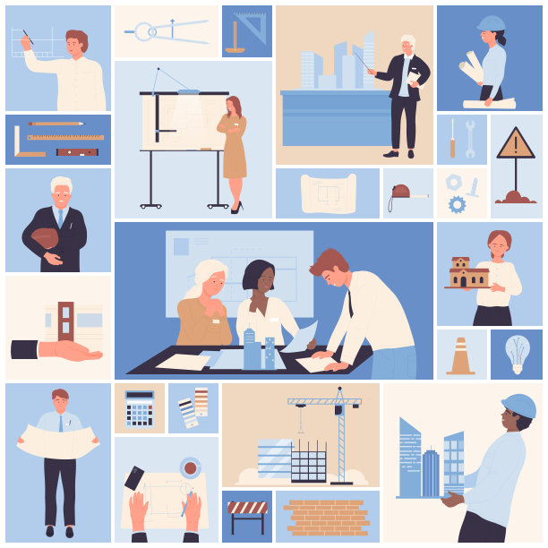 建筑师和工程师在建筑项目中工作图片下载