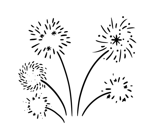 矢量烟花插图孤立在白色的涂鸦漫画潦草素描风格。图片下载