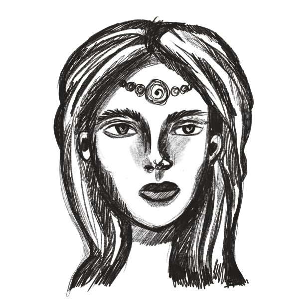 女孩与项链在她的头上手绘孤立在白色背景。高质量的照片图片下载