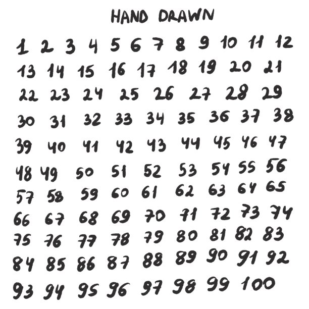 手绘数字从1到100，孤立在白色背景上图片下载