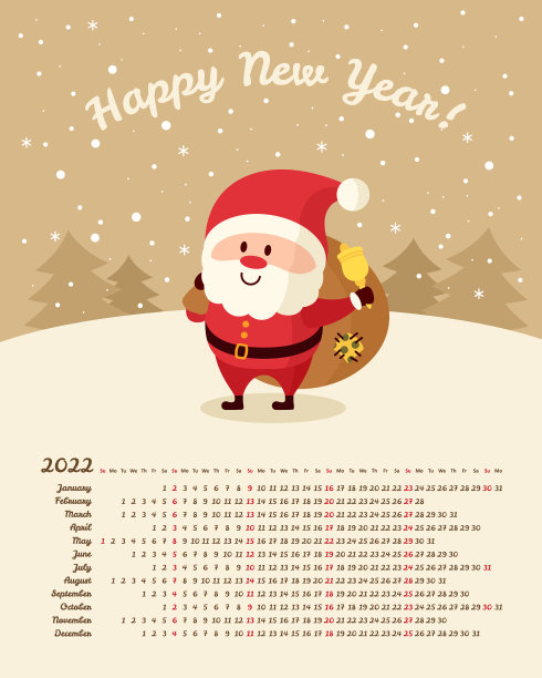 日历2022年圣诞老人带着一袋图片下载