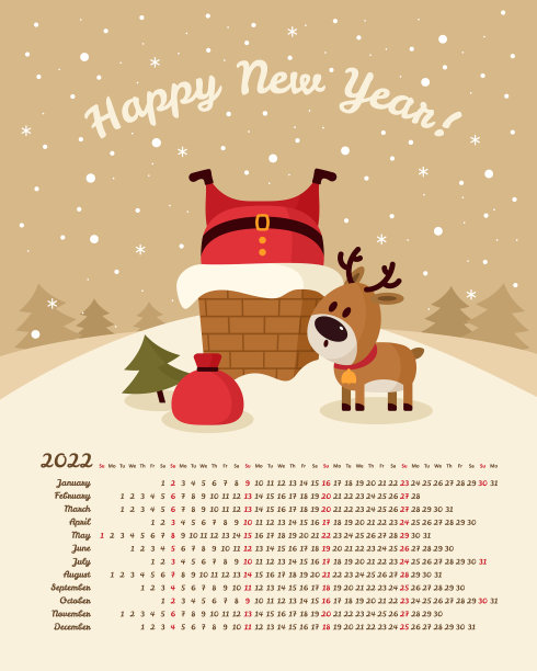 日历2022年圣诞老人卡在烟囱里图片下载