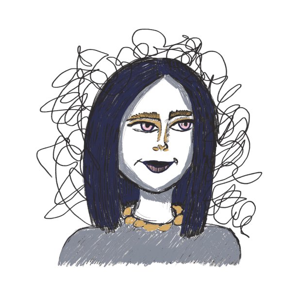 一个手绘的女孩，蓝色的头发映衬着一团线，孤立在白色的图片下载