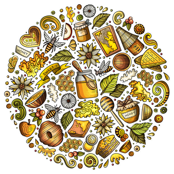 一套蜂蜜卡通涂鸦对象图片下载