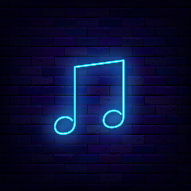 音乐八分音符霓虹图标。党和音乐会的标志。晚上俱乐部徽章。光招牌。向量股票插图图片下载