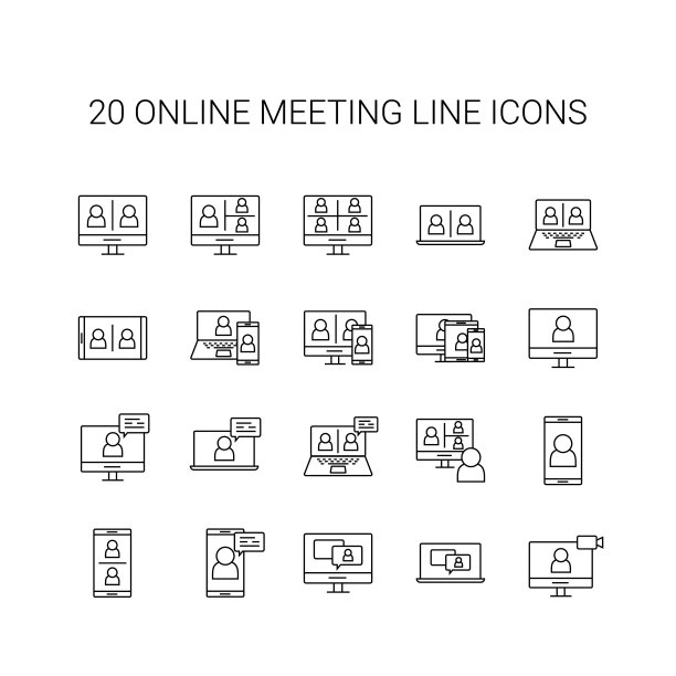 行图标集。在线会议，视频会议包。矢量图图片下载