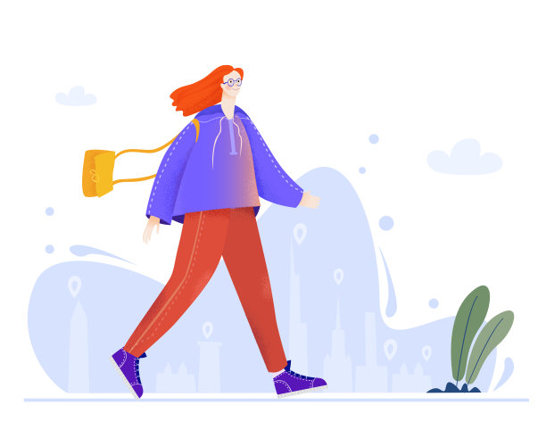 年轻女子，学生走在城市里。现代生活理念插画图片下载