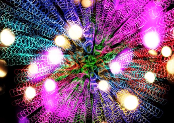 在黑暗中闪烁的彩色光的3D插图图片下载