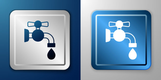 白色水龙头图标孤立在蓝色和灰色图片下载