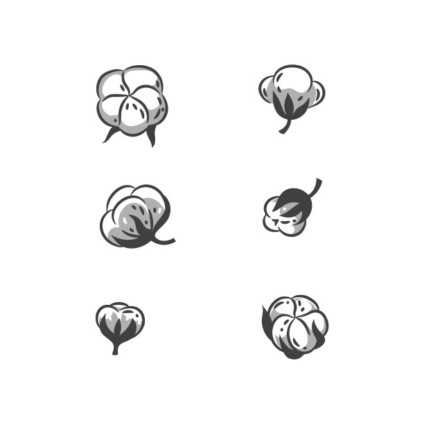 单色风格化的图片集合的白色棉花图片下载