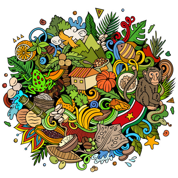 苏里南手绘卡通涂鸦图片下载