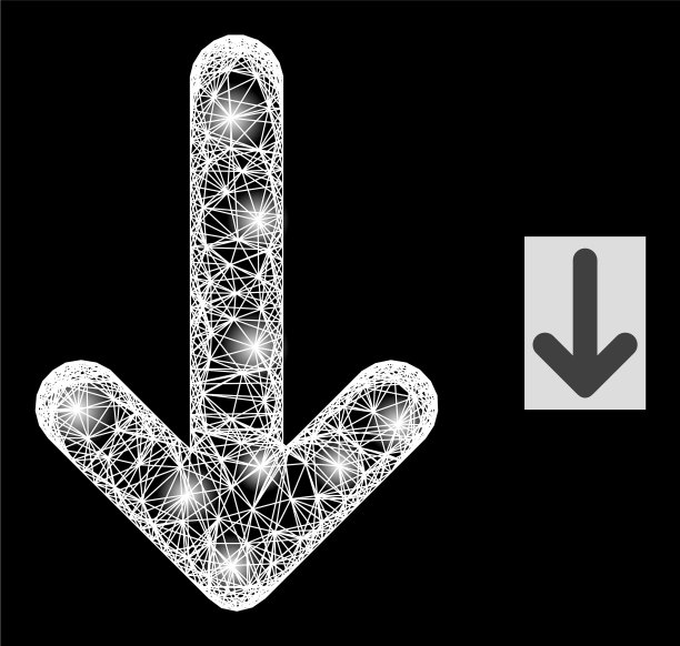 闪亮的网孔向下箭头，带有眩光斑点图片下载