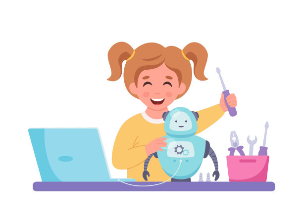 小女孩为孩子们制作机器人图片下载