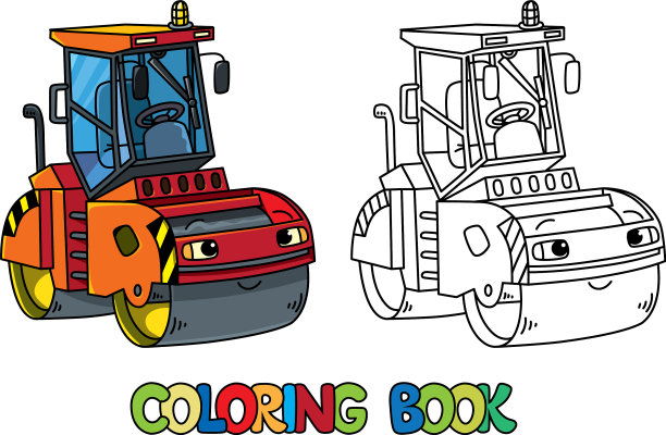 有趣的沥青压实车与眼睛着色书图片下载