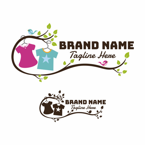 挂着衣服的儿童服装店标志图片下载