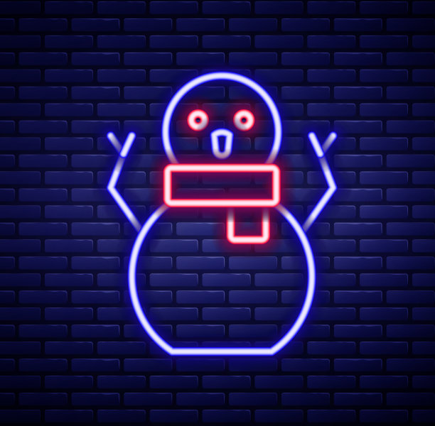 发光的霓虹灯线圣诞雪人图标孤立图片下载