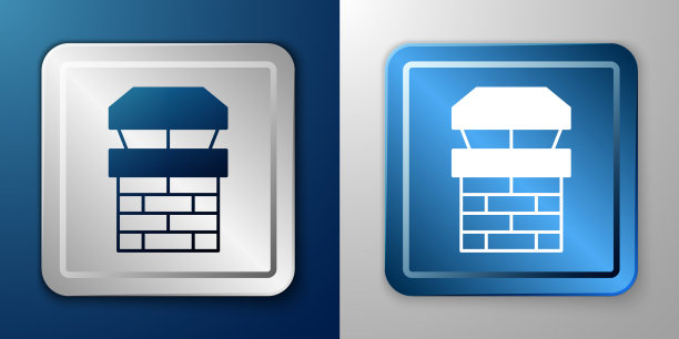 白色烟囱图标孤立在蓝色和灰色上图片下载