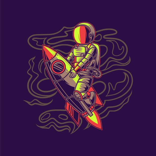 宇航员上火箭的T恤设计图片下载