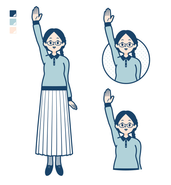 一名年轻女子戴着眼镜举起手来图片下载